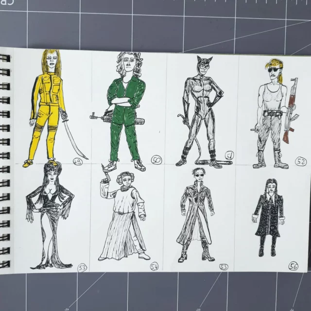 Plus que 44 🥳
Alors, c'est laquelle la plus badass de ces héroïnes ?

#the100dayproject 
#dothe100dayproject 
#characterdrawing 
#blackmamba 
#ellenripley
#catwoman
#sarahconnor 
#elviramistressofthedark 
#princessleia 
#trinity 
#mercrediadams